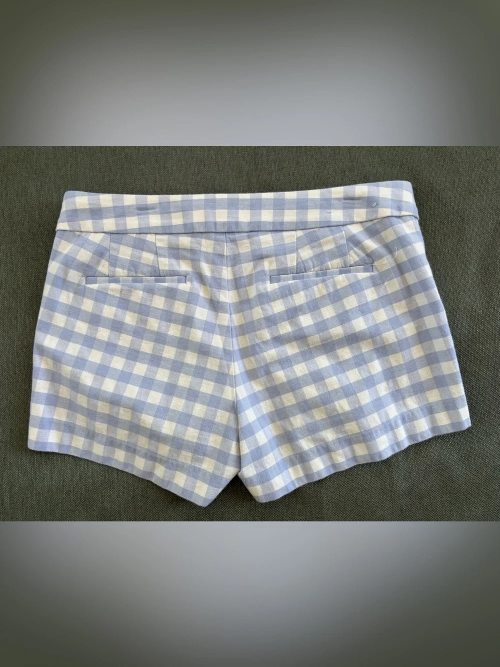 J. Crew Green Pencil Skirt with Light Blue/White Gingham Shorts